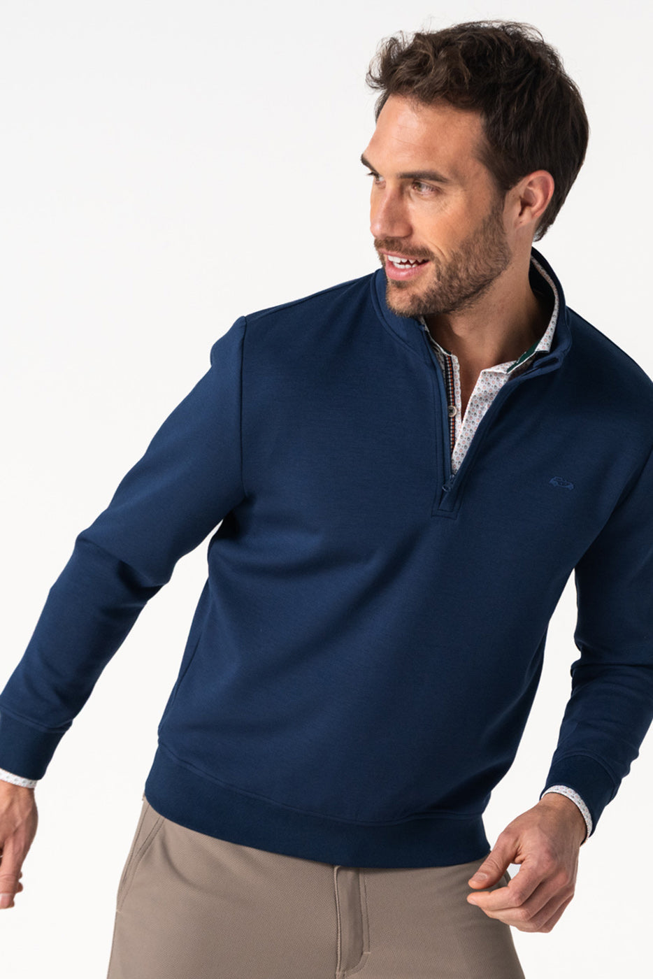 Jersey tejido técnico cuello semicisne cremallera en marino