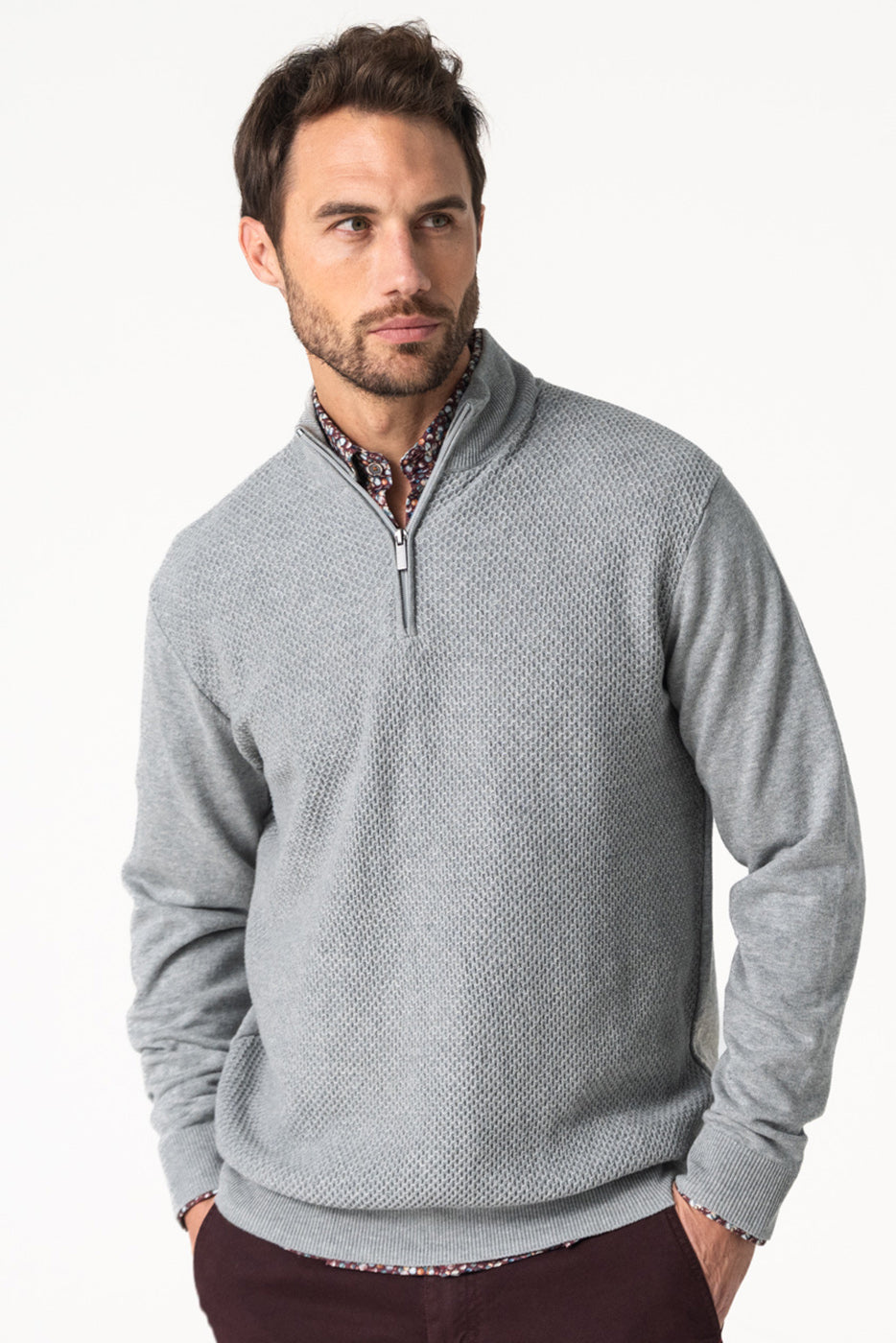 Jersey cuello semicisne cremallera hombre gris