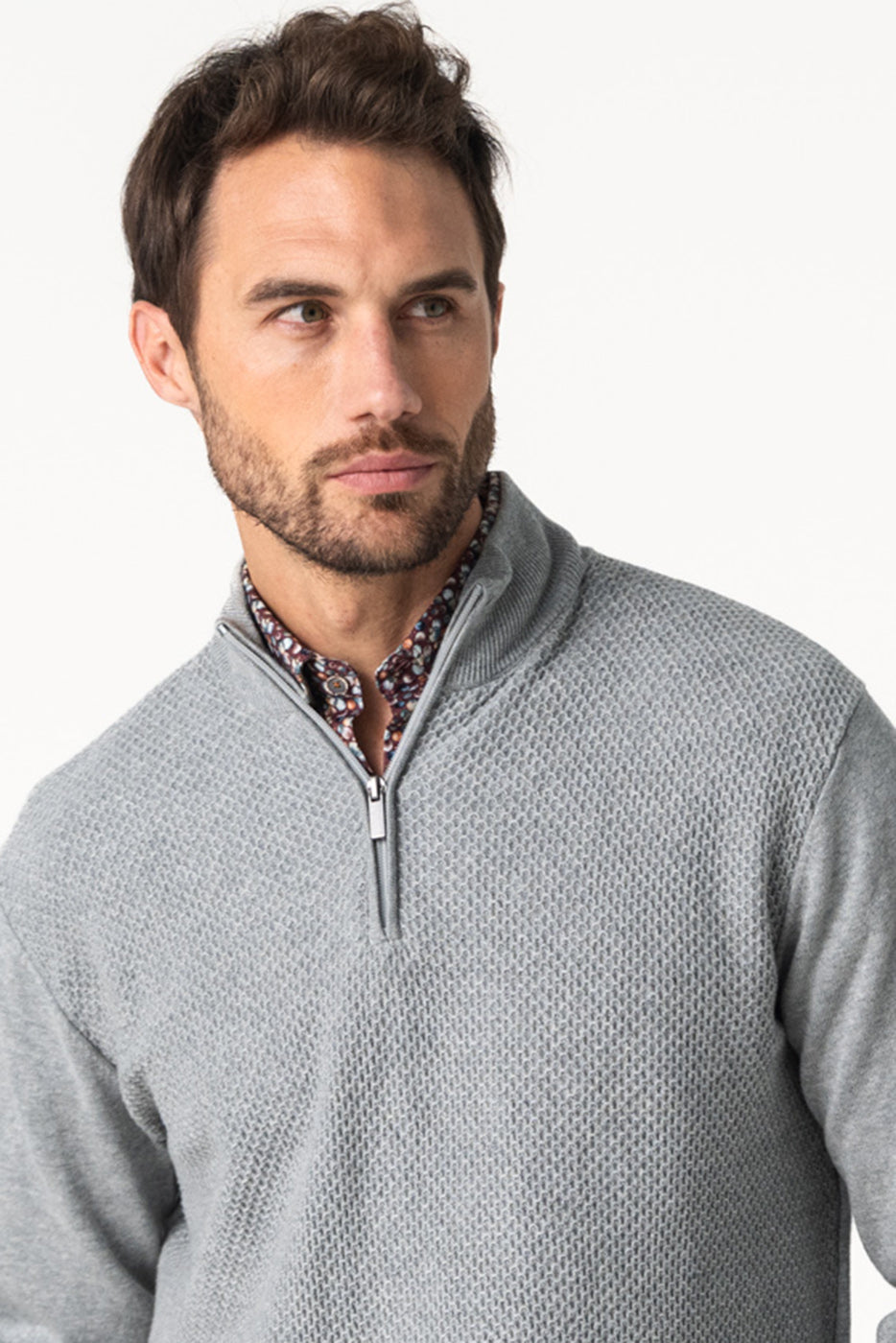 Jersey cuello semicisne cremallera hombre gris