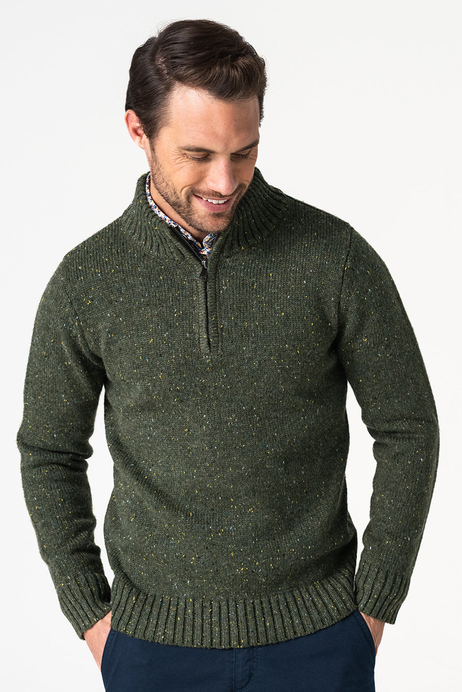 Jersey hombre verde cuello semicisne cremallera