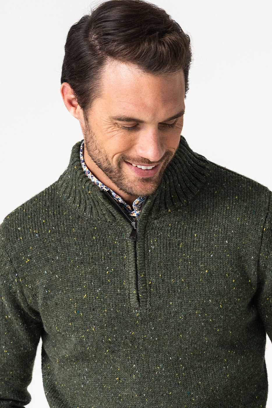 Jersey hombre verde cuello semicisne cremallera