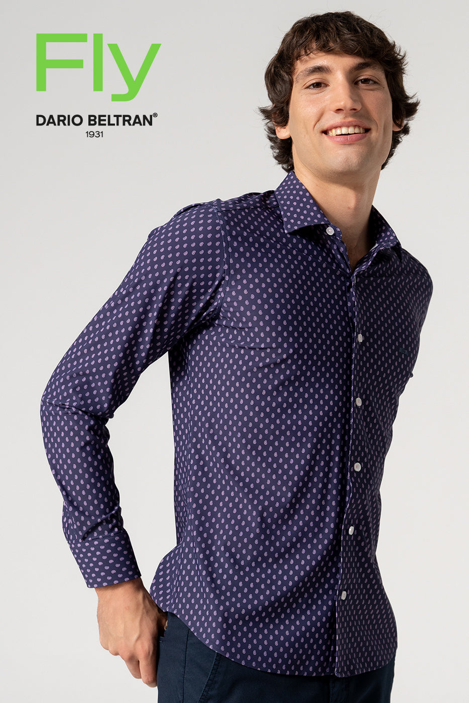 Camisa hombre estampado cachemir marino