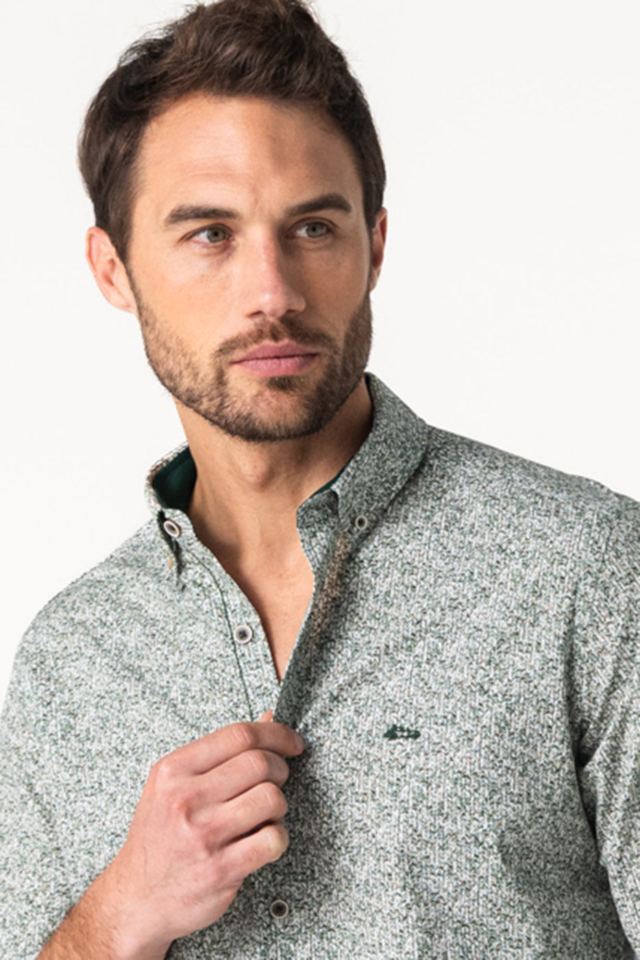 Camisa hombre verde slim fit estampada
