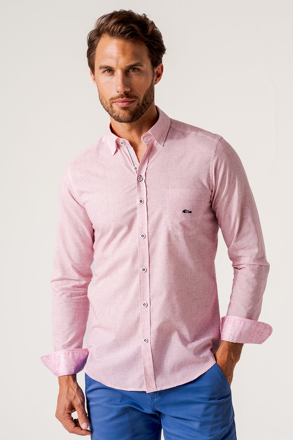 Camisa manga larga estampado símil cuadritos