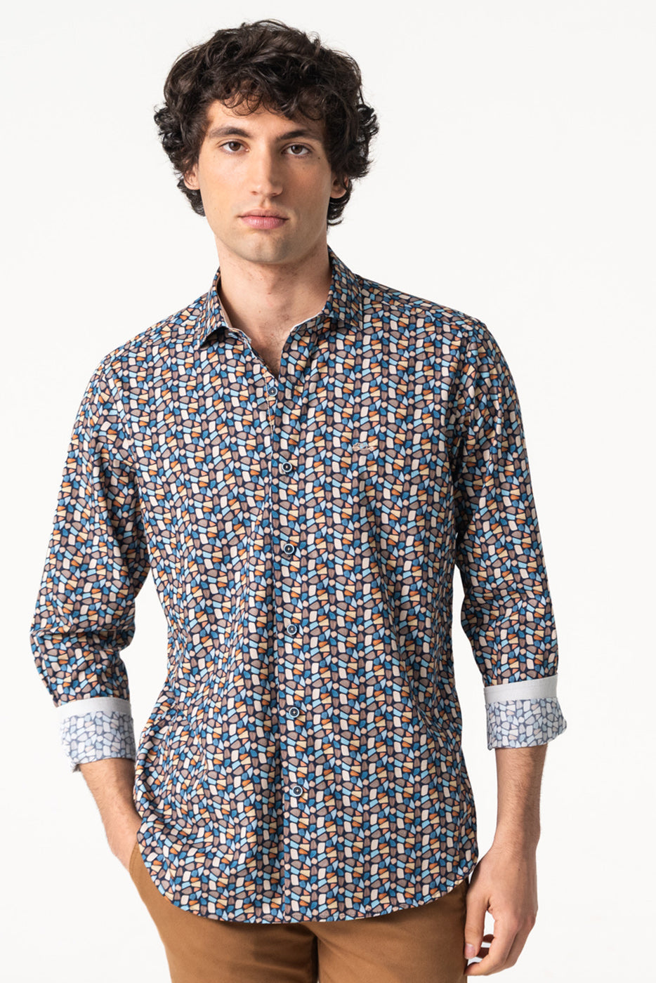 Camisa hombre slim fit estampado multicolor