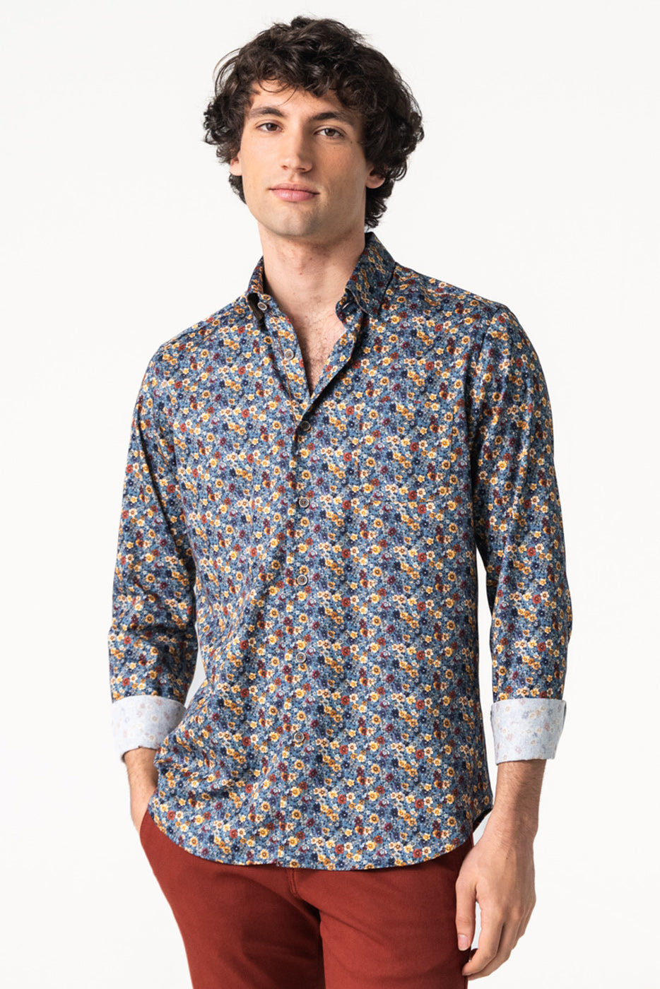 Camisa estampado flores multicolor hombre