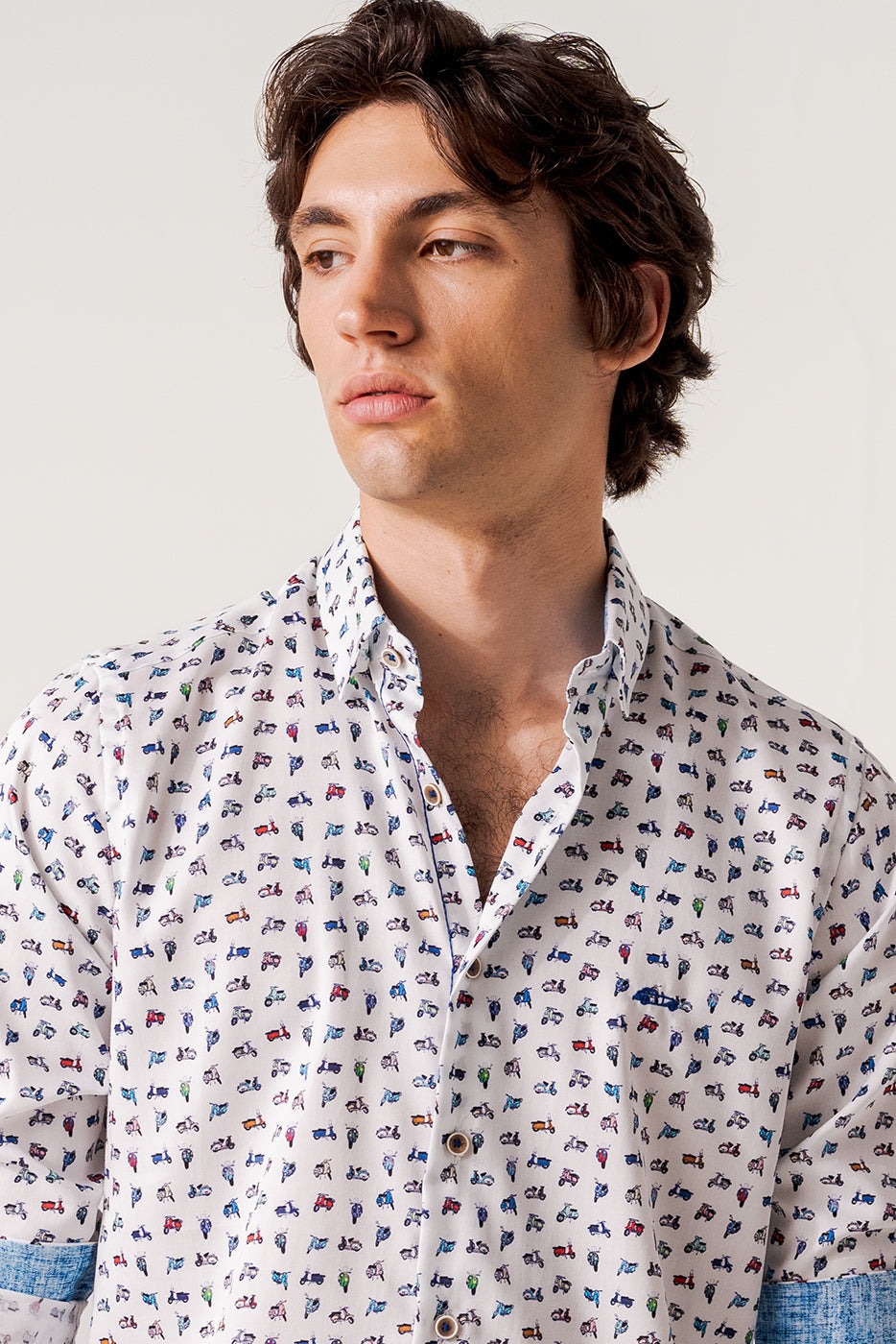 Camisa estampada motocicletas manga larga