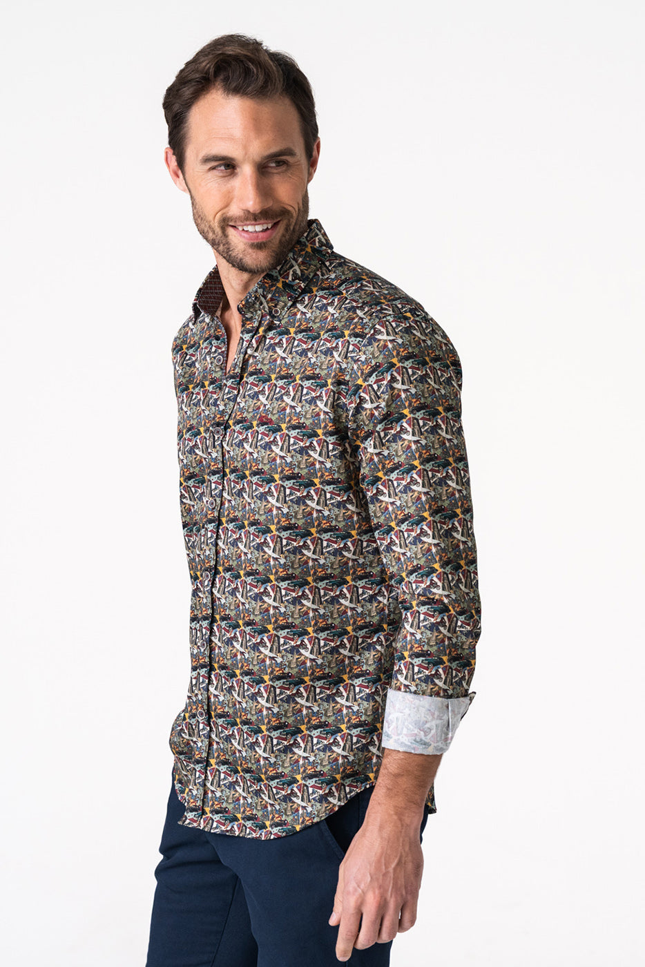 Camisa hombre estampado cómic multicolor