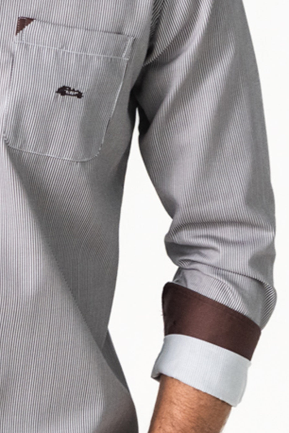 Camisa rayas marrón hombre con bolsillo