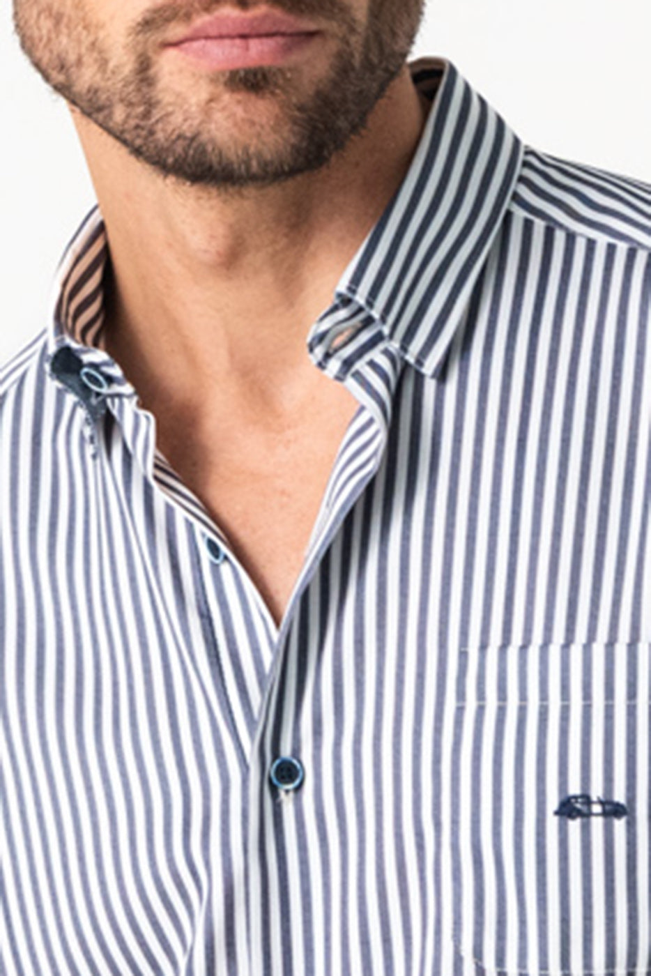 Camisa hombre con bolsillo raya marino