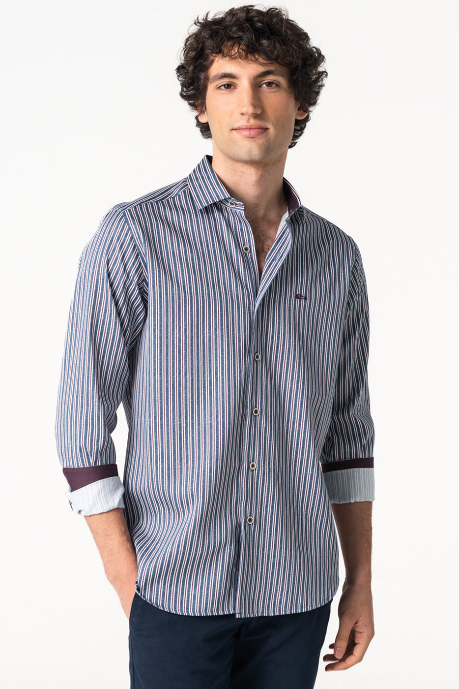 Camisa hombre rayas granate y marino