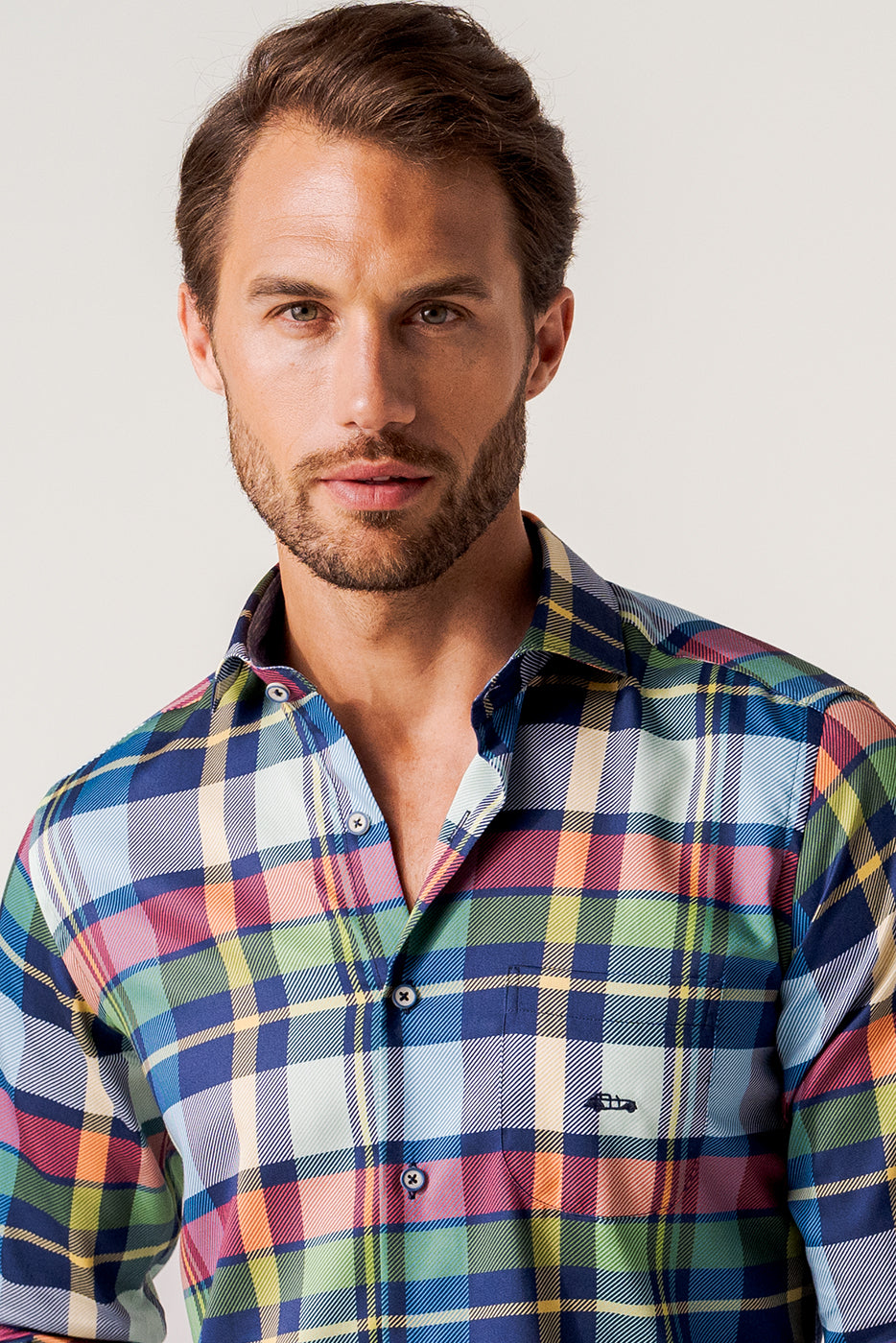 Camisa cuadro madrás para hombre