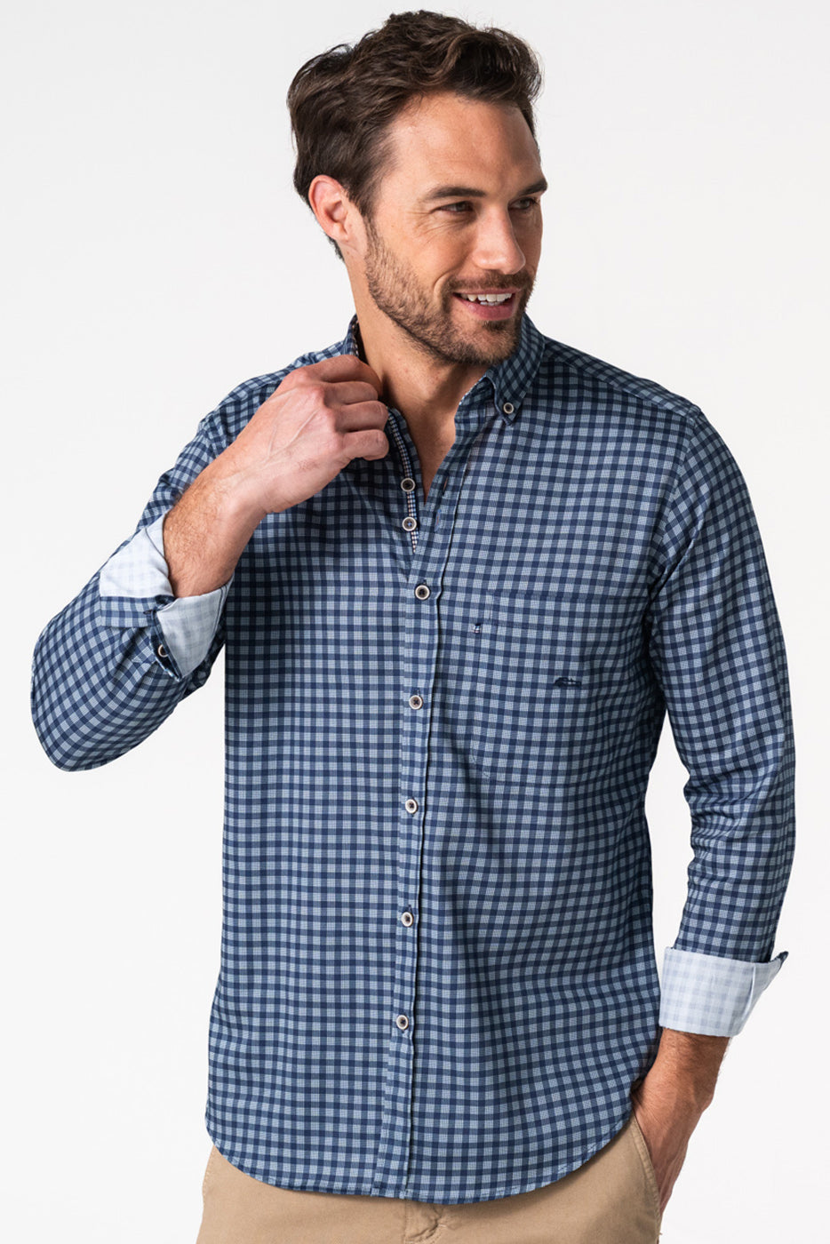 Camisa cuadros marino con bolsillo