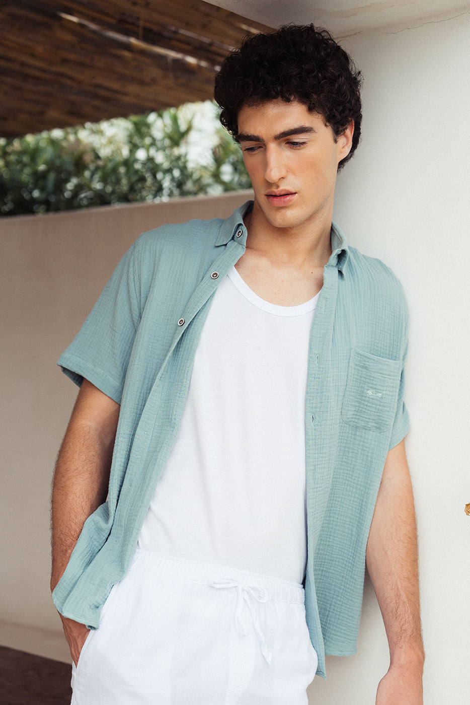 Camisa de manga corta bambula verde