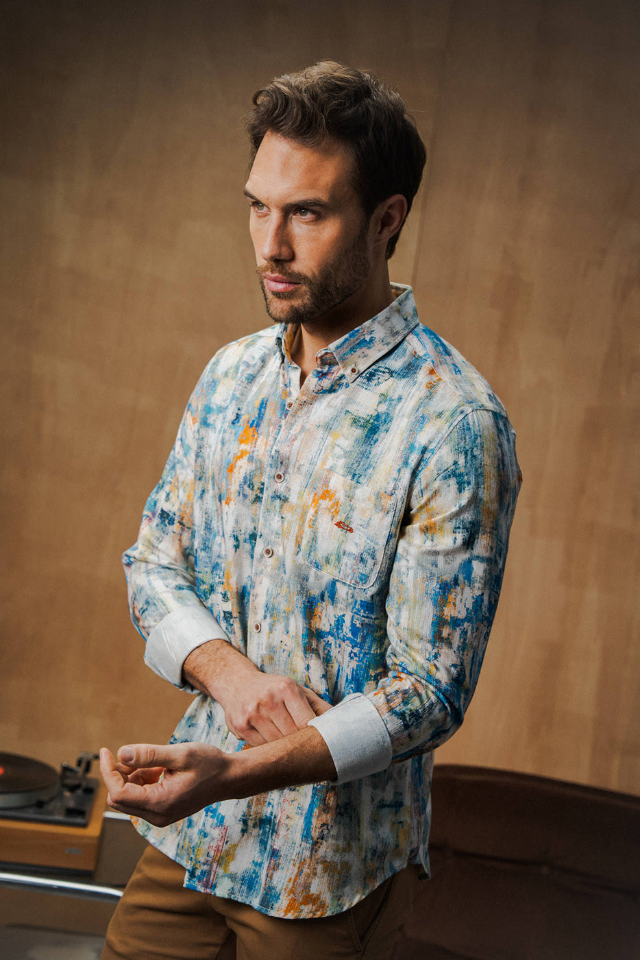 Camisa estampado abstracto multicolor hombre