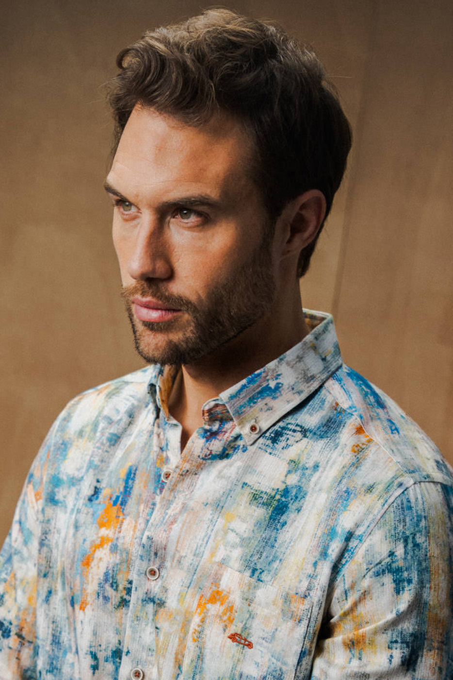 Camisa estampado abstracto multicolor hombre