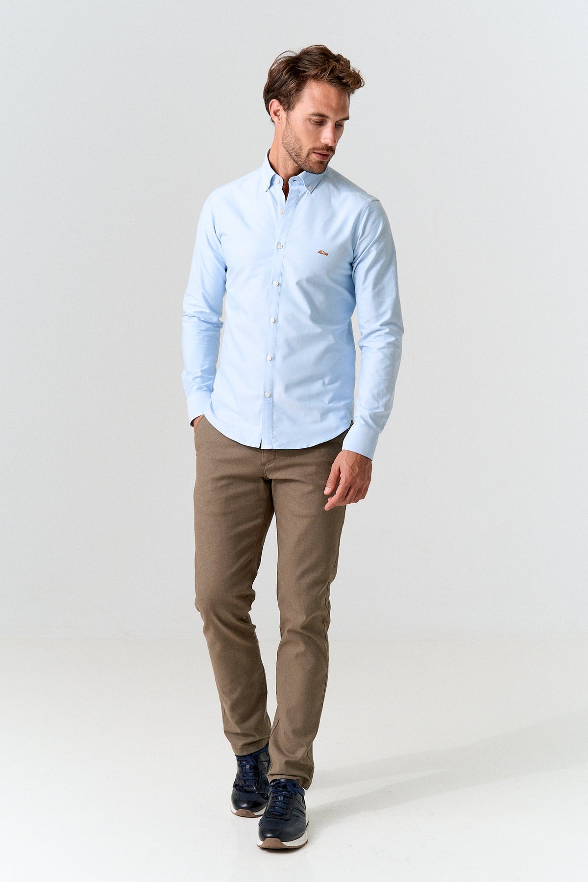 Camisa hombre algodón celeste
