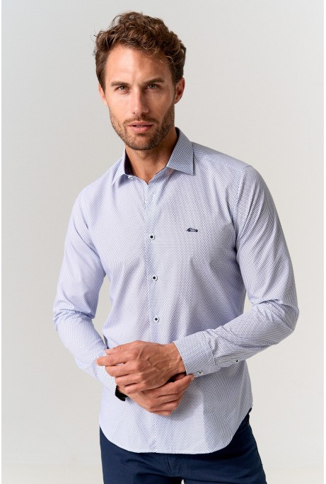 CAMISA REGULAR FIT BLANCO Y AZUL