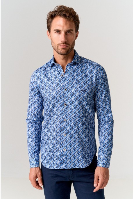 CAMISA SLIM FIT GEOMÉTRICO AZUL