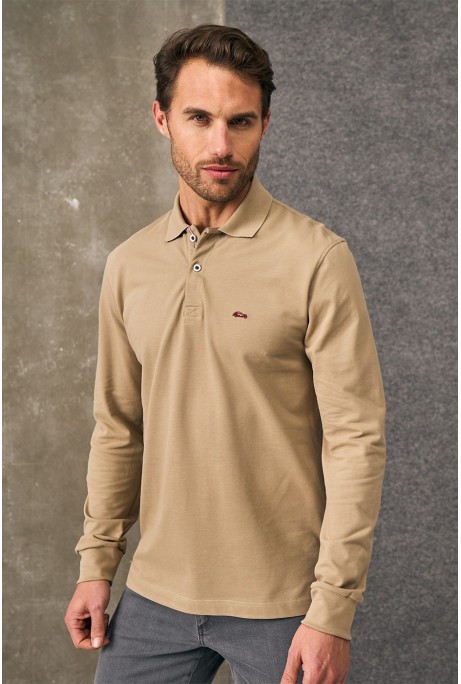 POLO PIQUÉ BEIGE MANGA LARGA