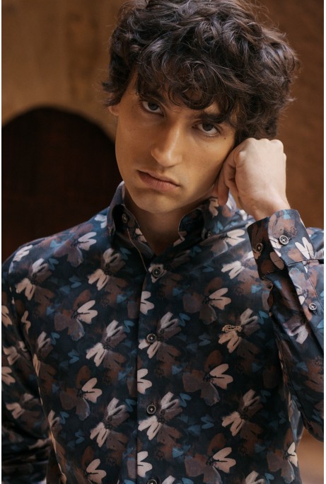 CAMISA HOMBRE MOTIVOS FLORALES MARINO