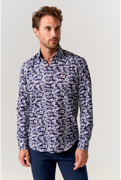 CAMISA SLIM FIT ESTAMPADO MOTOS Y COCHES