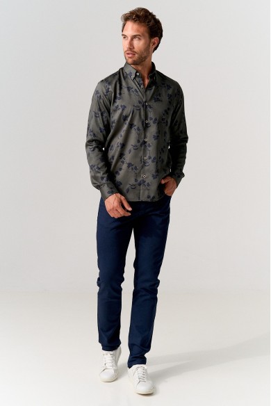 CAMISA HOMBRE VERDE ESTAMPADO FLORES SLIM FIT