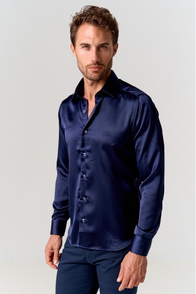 CAMISA POPELÍN ALGODÓN SLIM FIT MARINO