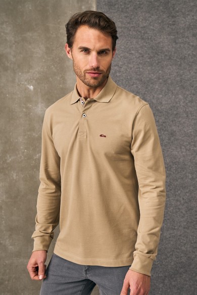 POLO PIQUÉ BEIGE MANGA LARGA