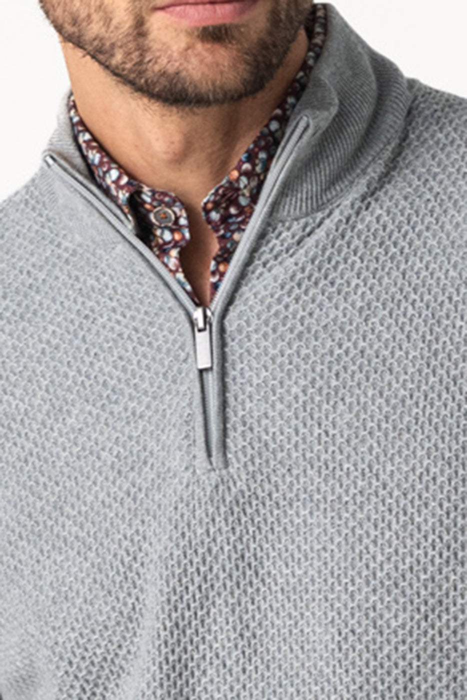 Jersey cuello semicisne cremallera hombre gris