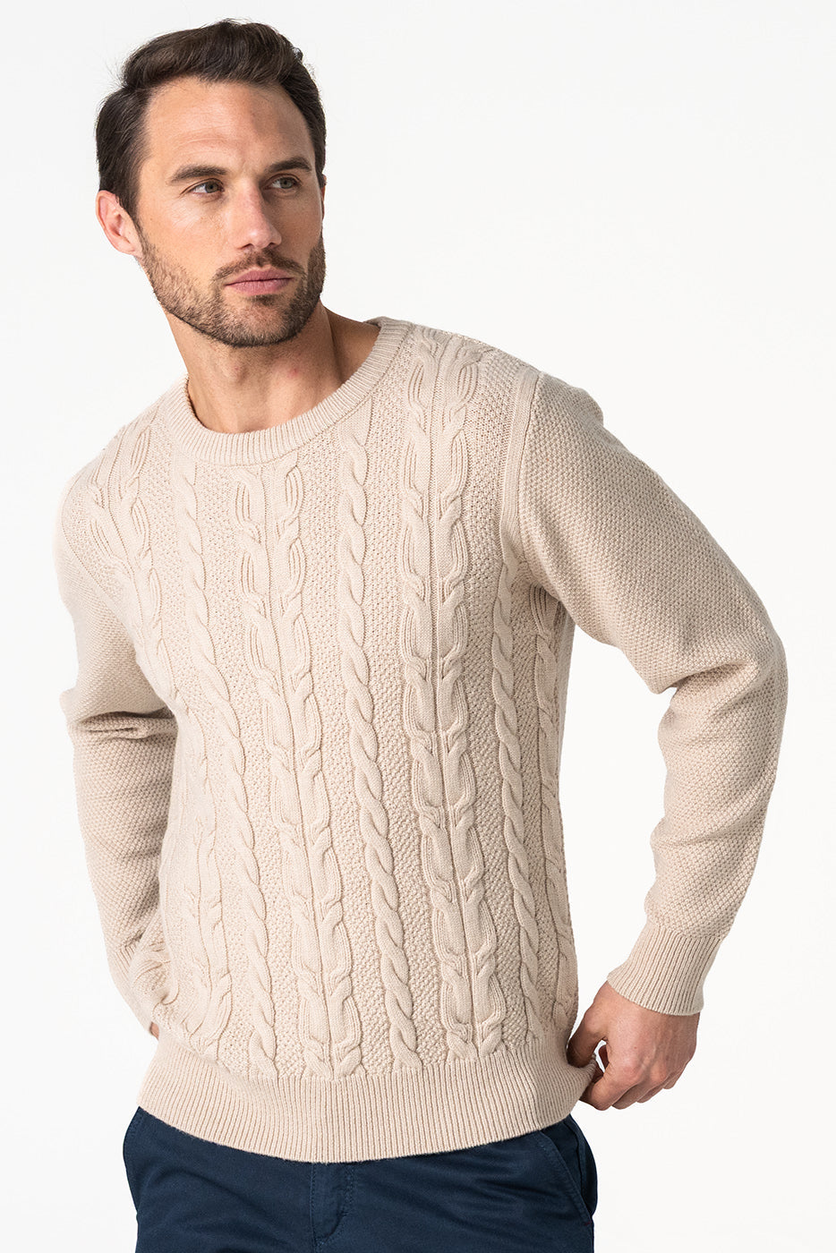 Jersey trenzado hombre beige