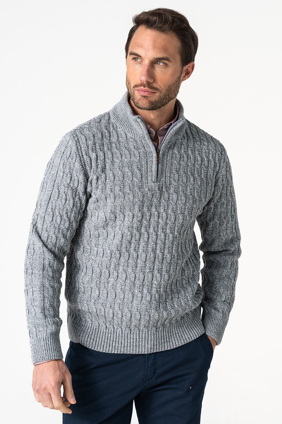 Jersey cuello semicisne cremallera hombre gris
