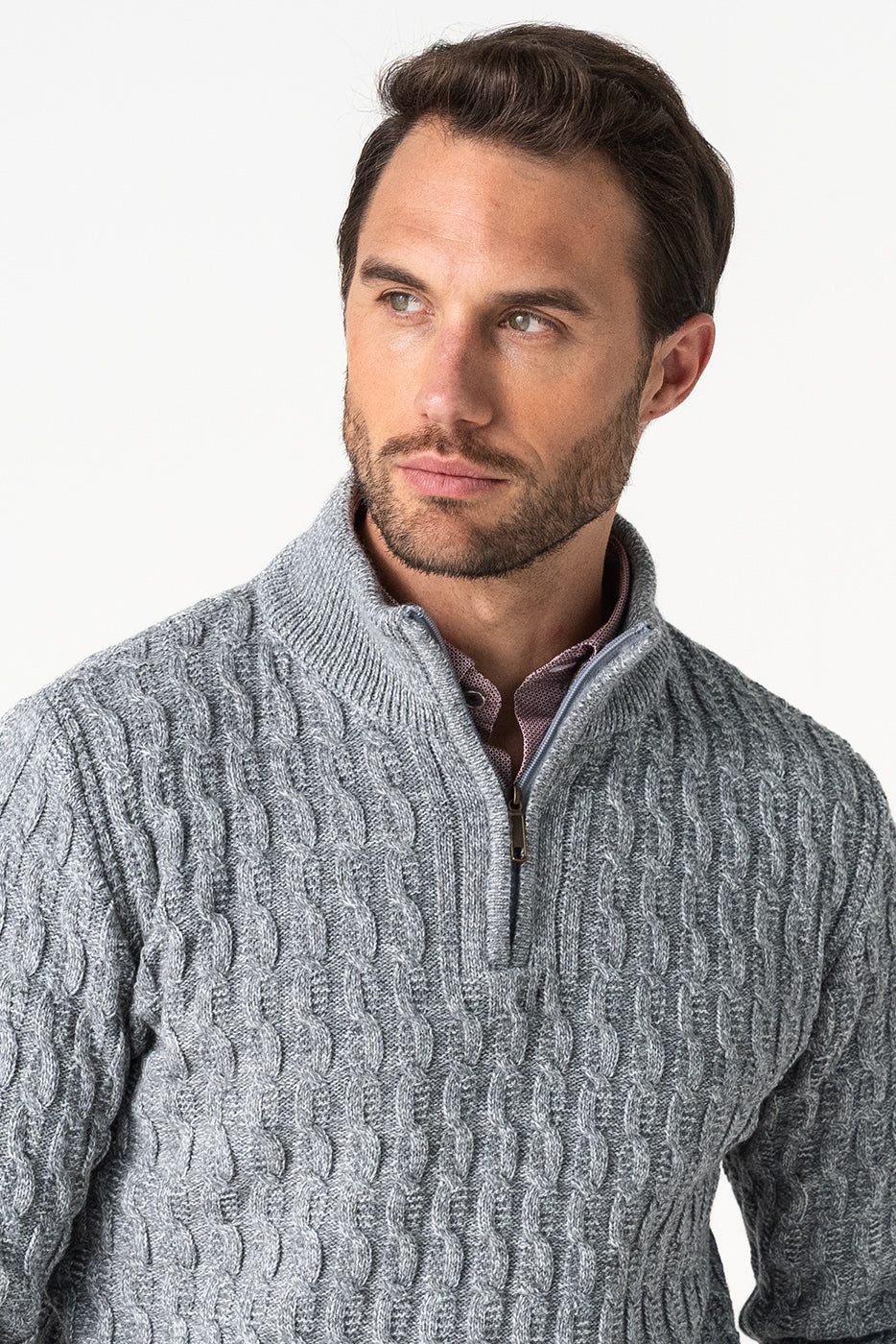 Jersey cuello semicisne cremallera hombre gris