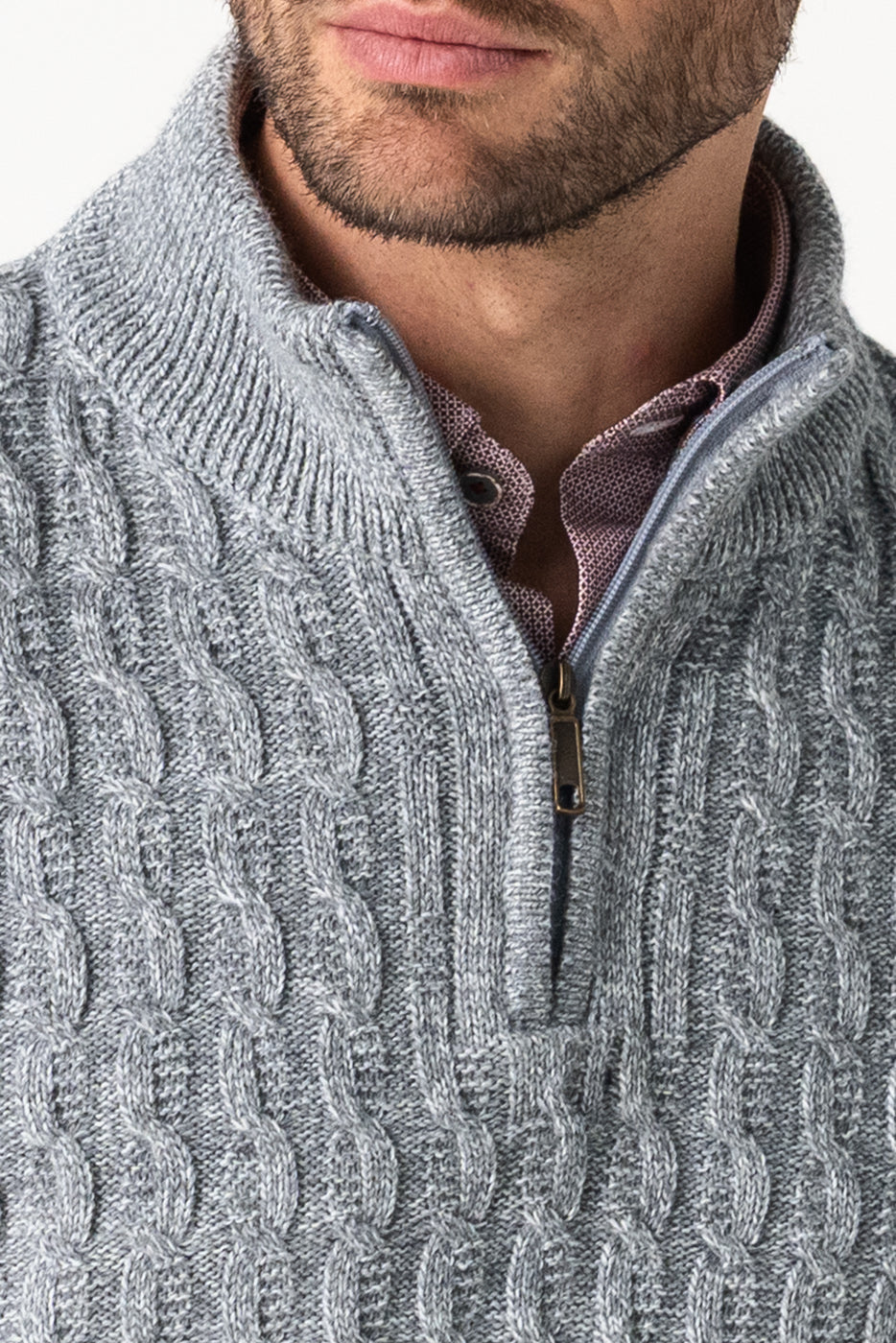 Jersey cuello semicisne cremallera hombre gris