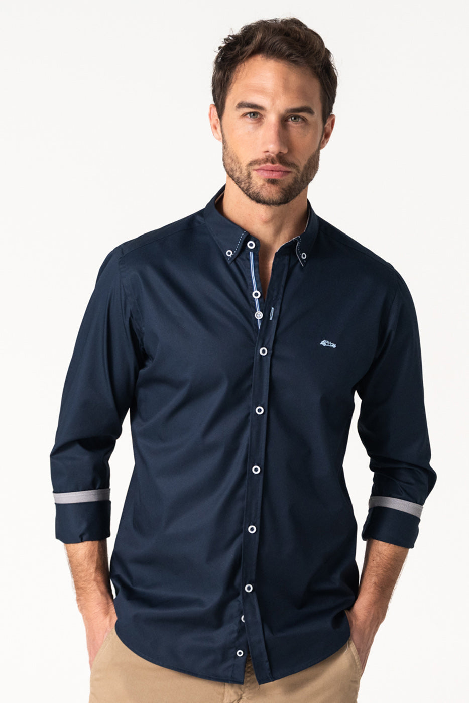 Camisa hombre lisa marino
