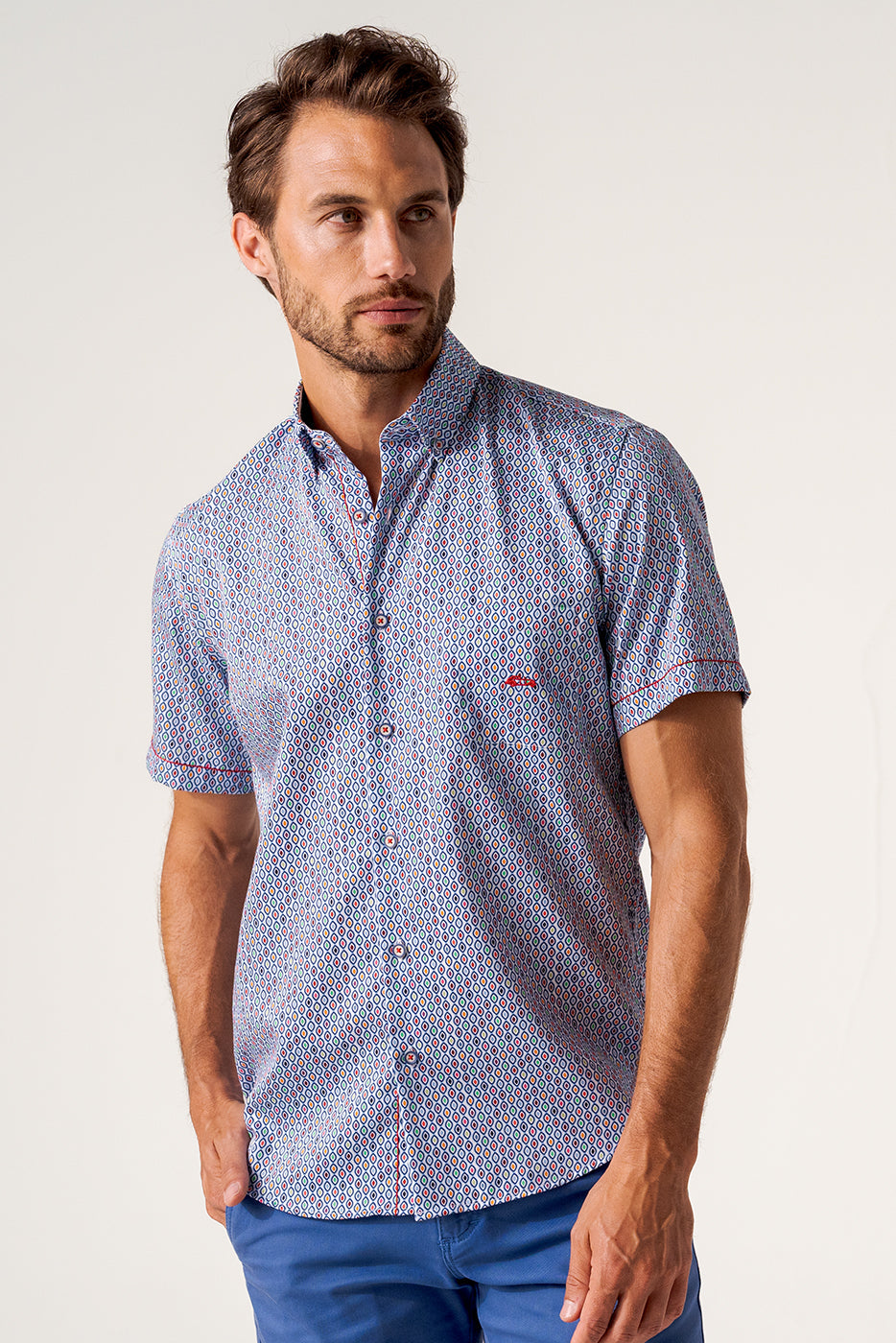 Camisa algodón extrasuave con estampado geométrico