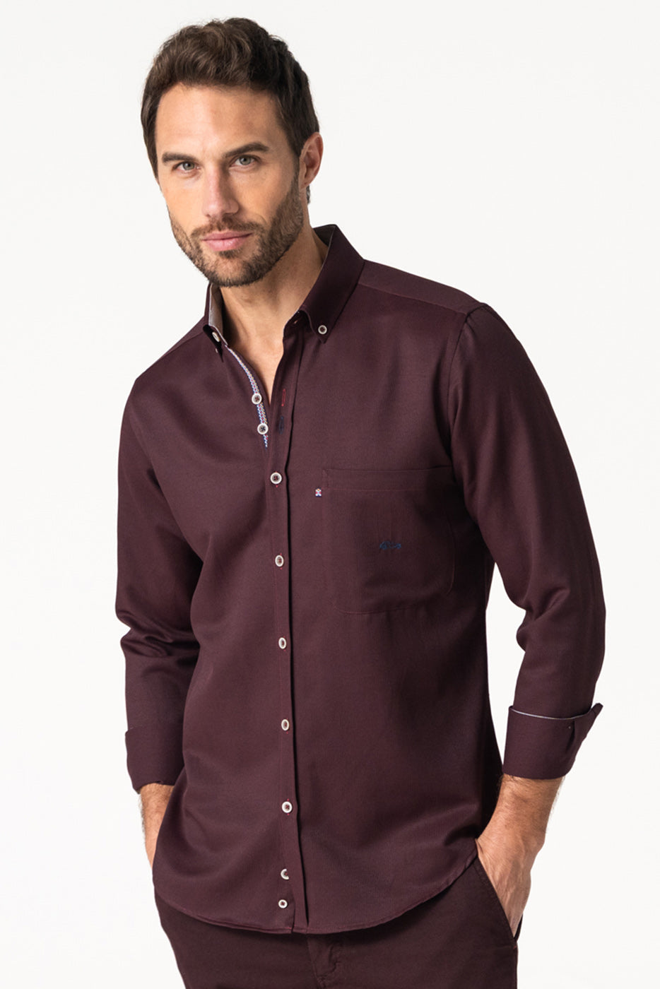 Camisa lisa hombre granate