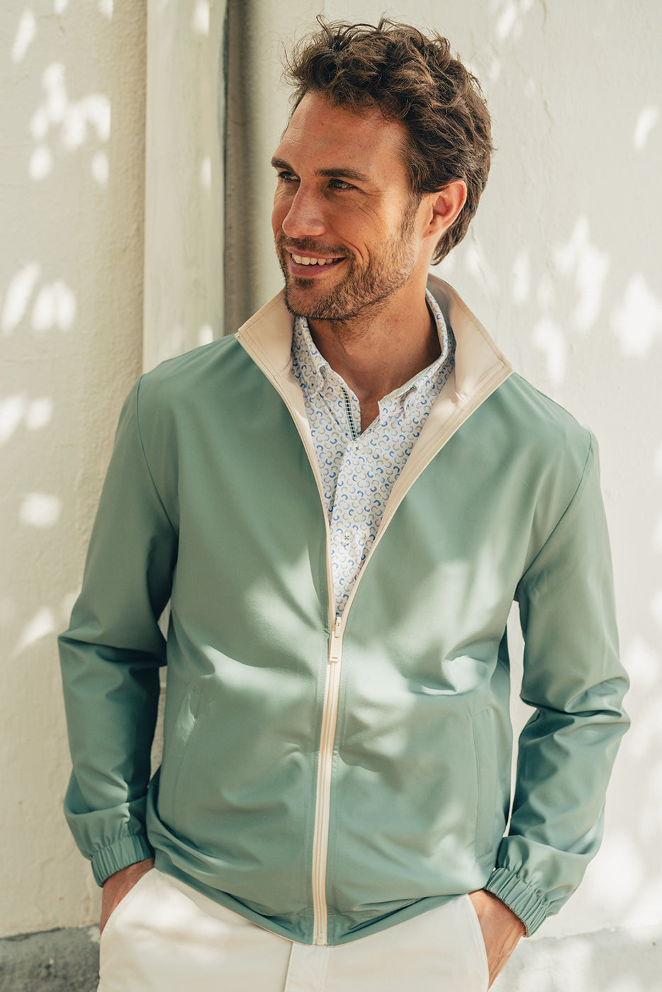 Chaqueta reversible hombre verde y beige