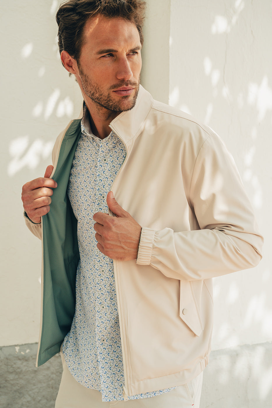 Chaqueta reversible hombre verde y beige