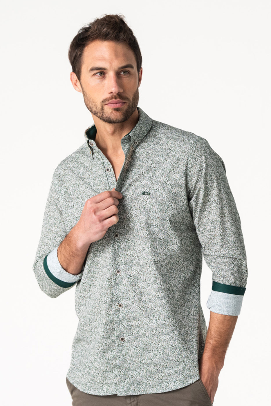 Camisa hombre verde slim fit estampada