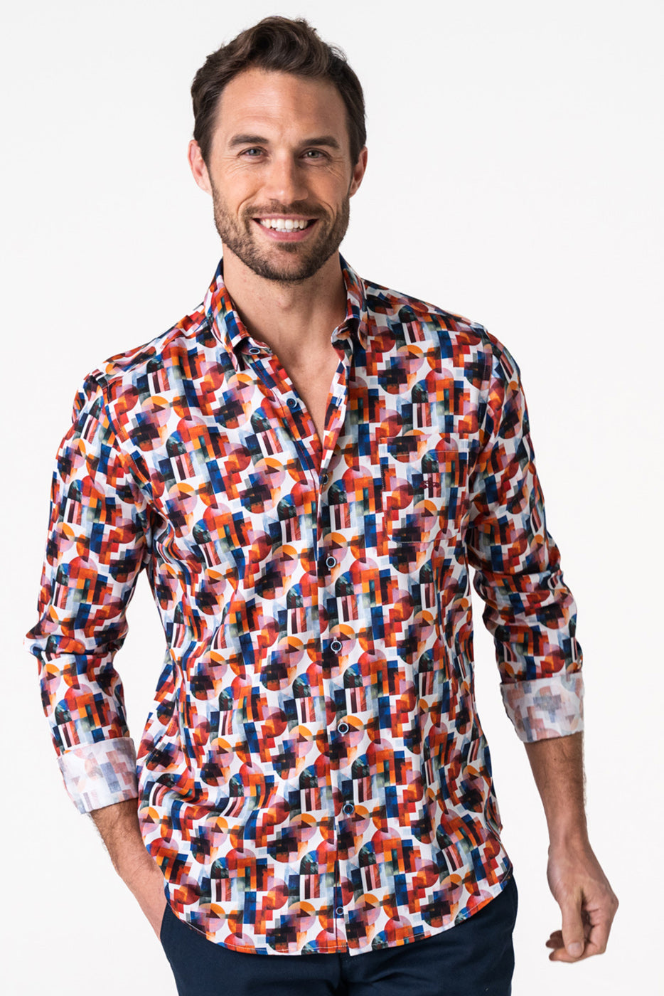 Camisa estampado geométrico multicolor con bolsillo