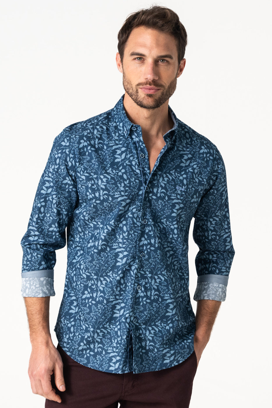 Camisa hombre slim fit estampado marino