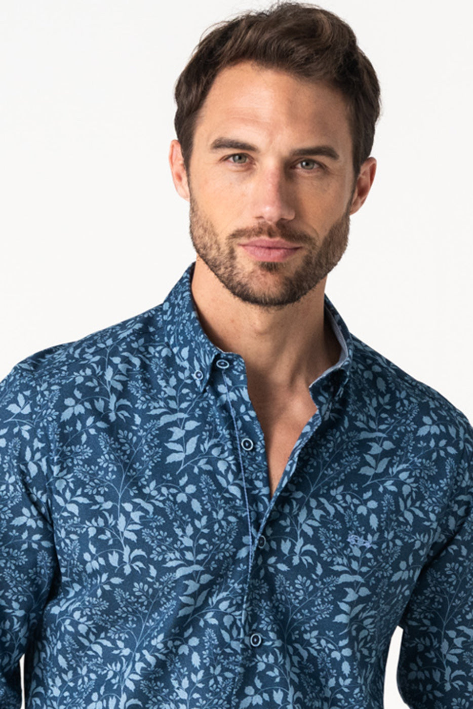 Camisa hombre slim fit estampado marino
