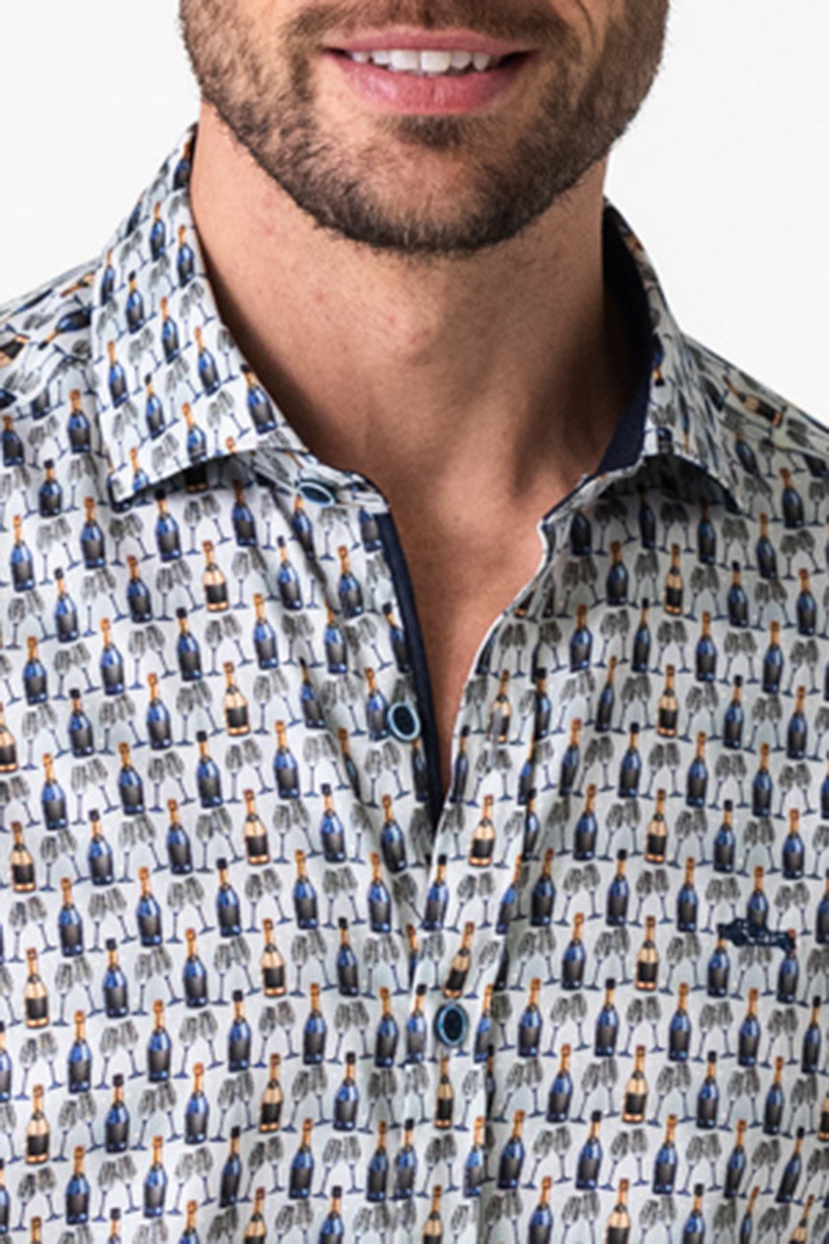 Camisa hombre estampado botellas de champagne
