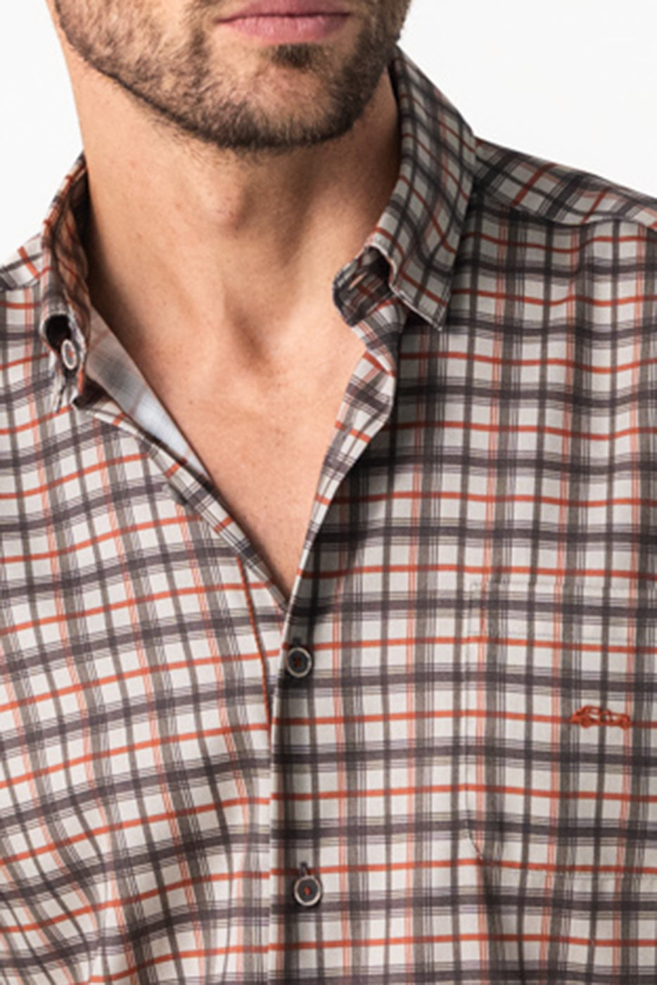 Camisa hombre cuadro marrón con bolsillo