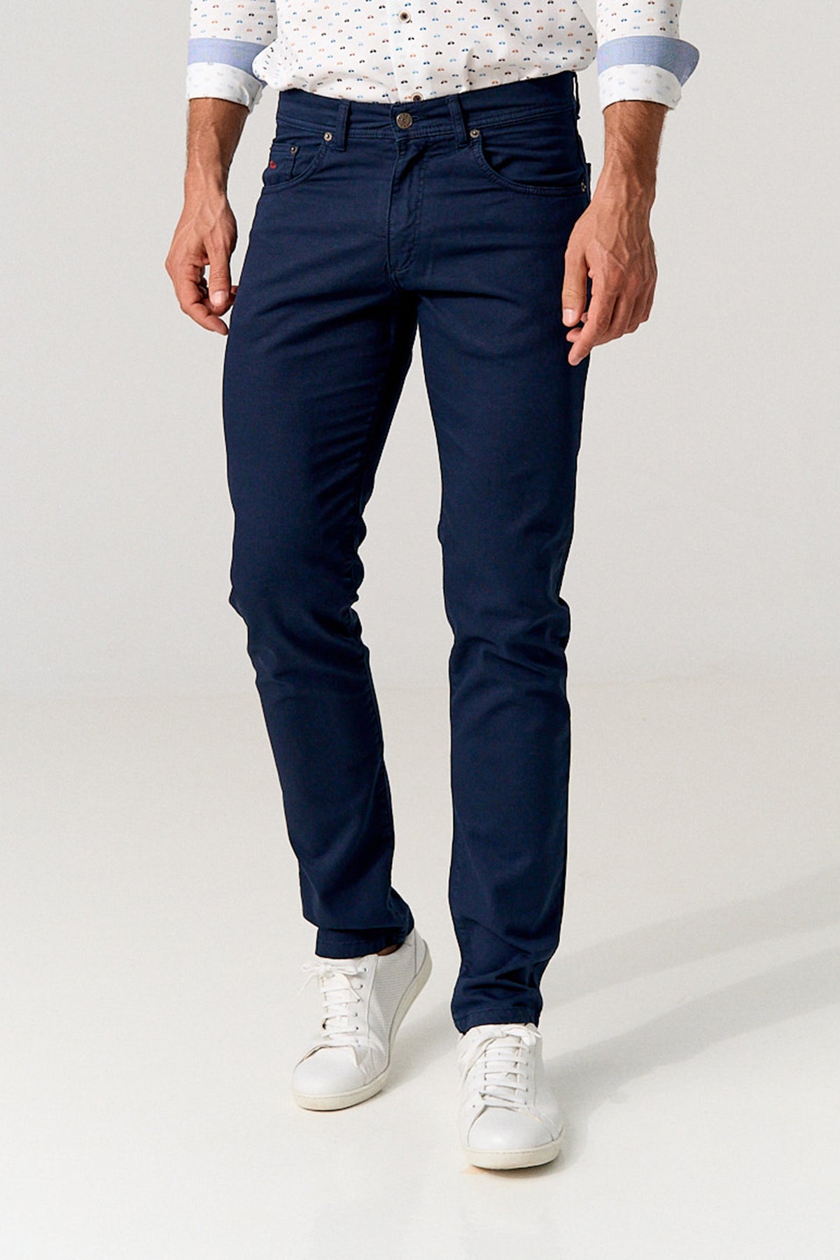 NAVY 5-POCKET PANTS STRUCTURED STRETCH REGULAR FIT