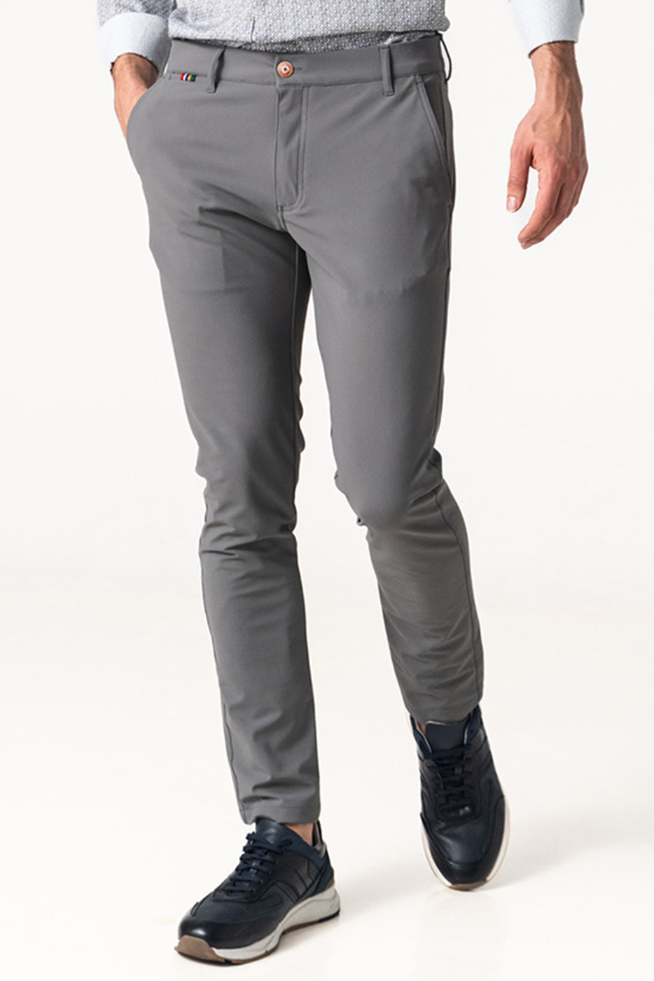 Pantalón chino elástico hombre gris