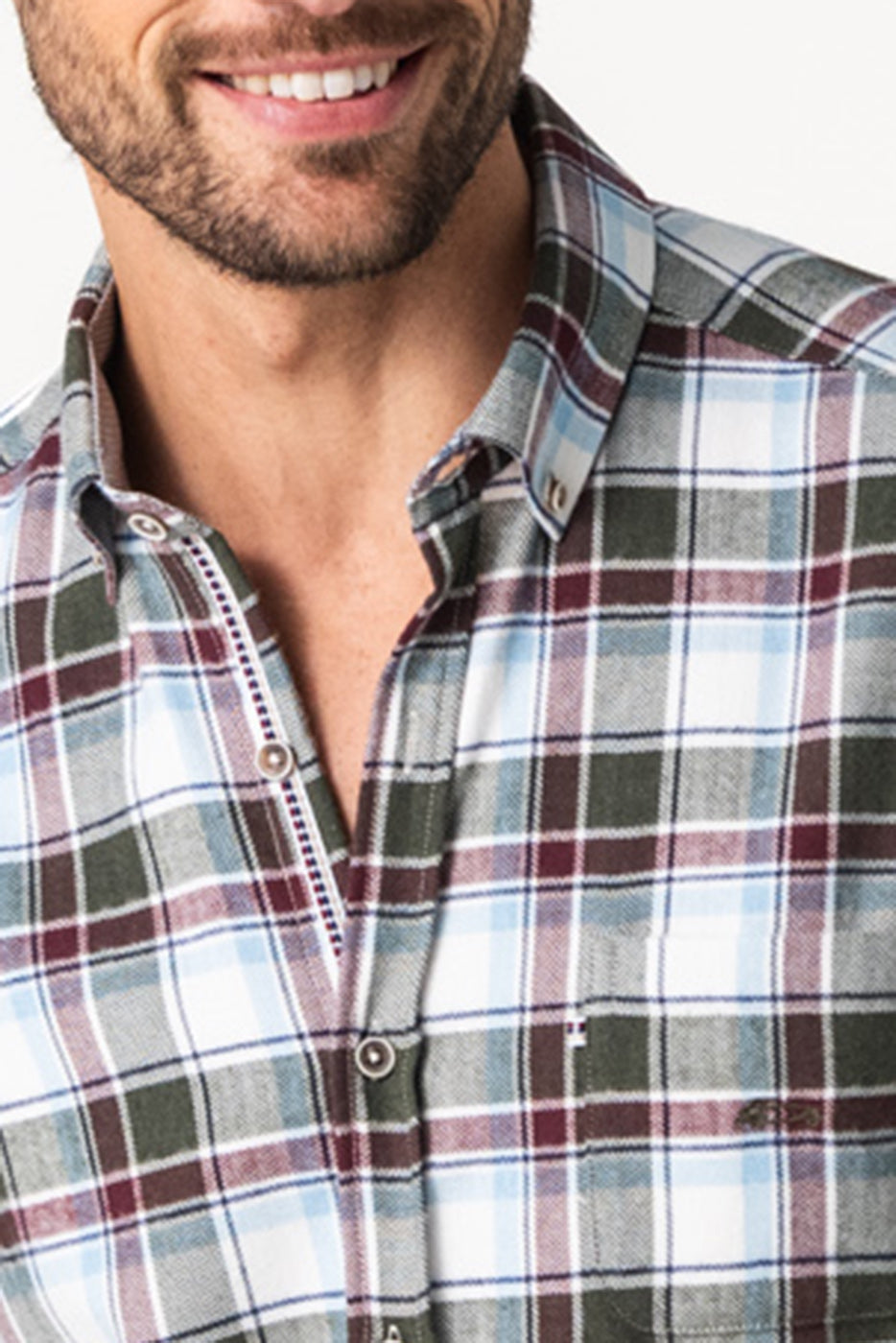 Camisa con bolsillo hombre cuadro verde y granate