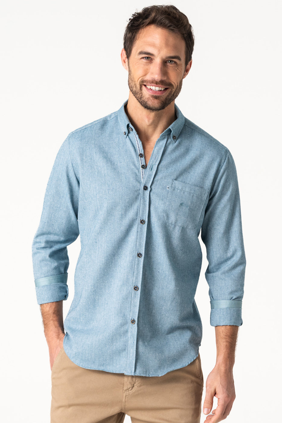 Camisa hombre lisa azul con bolsillo