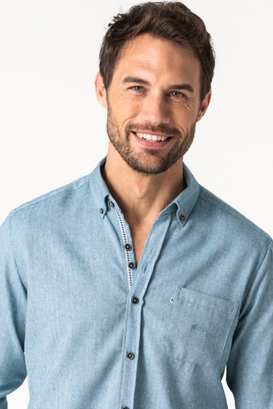 Camisa hombre lisa azul con bolsillo